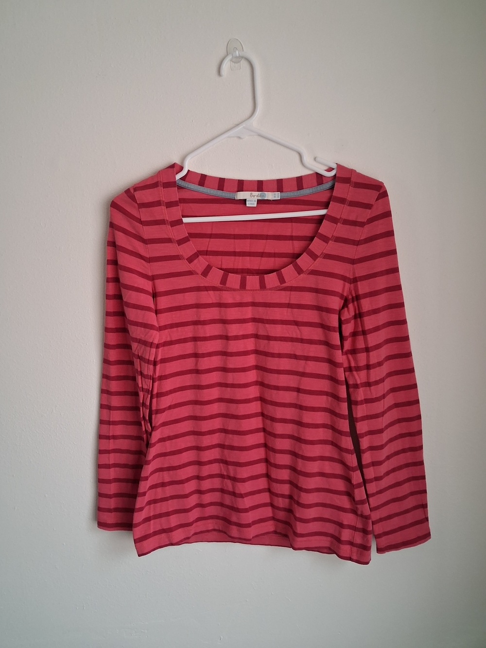 Boden Striped Scoop Neck Long-Sleeve Top Pink